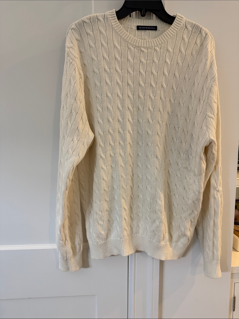 Brandy Melville Cream Cable Knit Crewneck Sweater